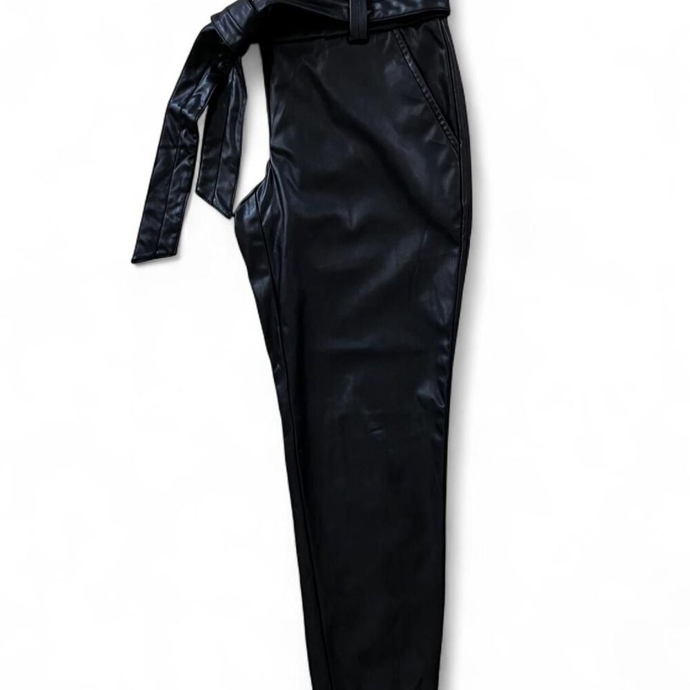Black Faux Leather Belted Pants Women’s 4 - Picture 6 of 7